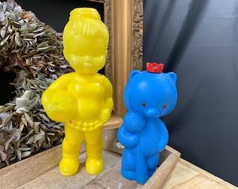 Rare! Vintage toys - 2 plastic dolls - old plastic toys - cheap old toys - brightly colored old toys