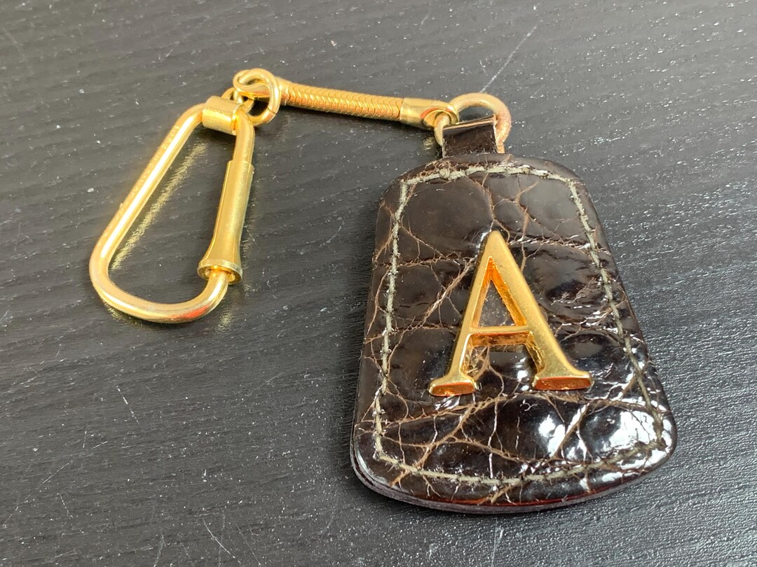 Vintage Key Ring With Letter A – Dark Brown Leather – Crocodile Pattern ...