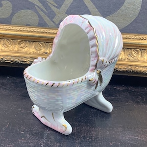 Vintage porcelain cradle - porcelain figurine - large jar for baptism sugar - nursery decoration - baby room - baptism sugar