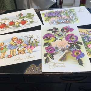 Cartes de vœux anciennes - 5 cartes de vœux spéciales - cartes vierges - anciennes cartes des années 40 - 5 pièces