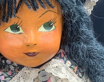 Très belle grande poupée en tissu avec visage peint à la main de papier marche - vintage - poupée de chiffon faite à la main