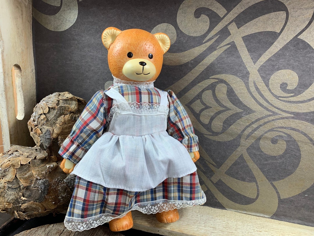 So Cute, This Beautiful Porcelain Retro Mama Bear With Her Fabric