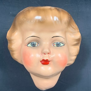 Large Antique Girl Doll Head - Paper Marche - Hand Painted - 8.4 inch