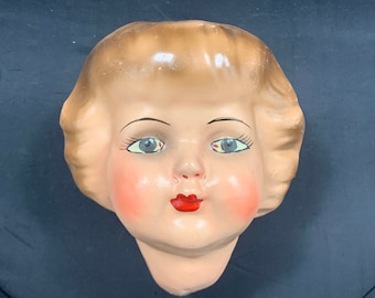 Large Antique head of a girl doll - paper marche - hand painted - 8.4 inch