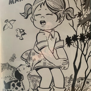 Póster de papel grande firmado / póster retro / póster vintage para habitación de niña / póster infantil / niña gritando con perro / póster sin impresión