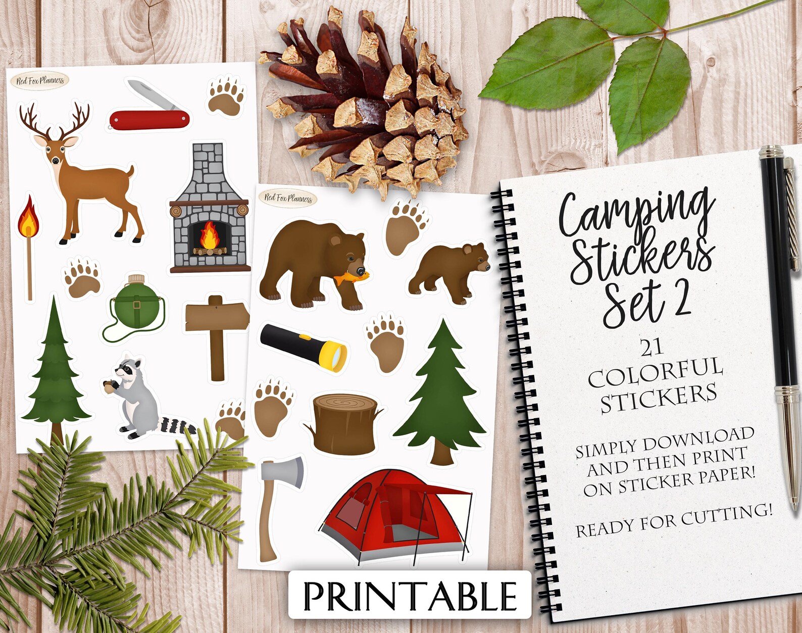 CAMPING Stickers (set #2) 21 Digital Printable Stickers, Instant ...