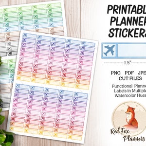 Adesivos de planejador de voo, 1,5" x 0,4", etiquetas para impressão, download digital instantâneo, diário de planejador, Erin Condren, planejador de companhia aérea, avião