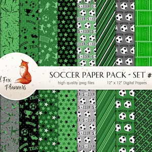 SOCCER Set #2 Digital Paper Pack, 20 Quantité, terrain en herbe, ballon, terrain de football, sports universitaires, panneau arrière, crampons, ballon de football, futbol