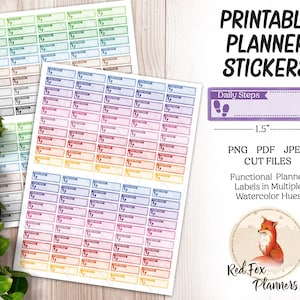 Autocollants de planificateur DAILY STEPS, 1,5 "x 0,4", étiquettes imprimables, téléchargement instantané numérique, journal de planificateur, suivi de marche d'exercice Erin Condren