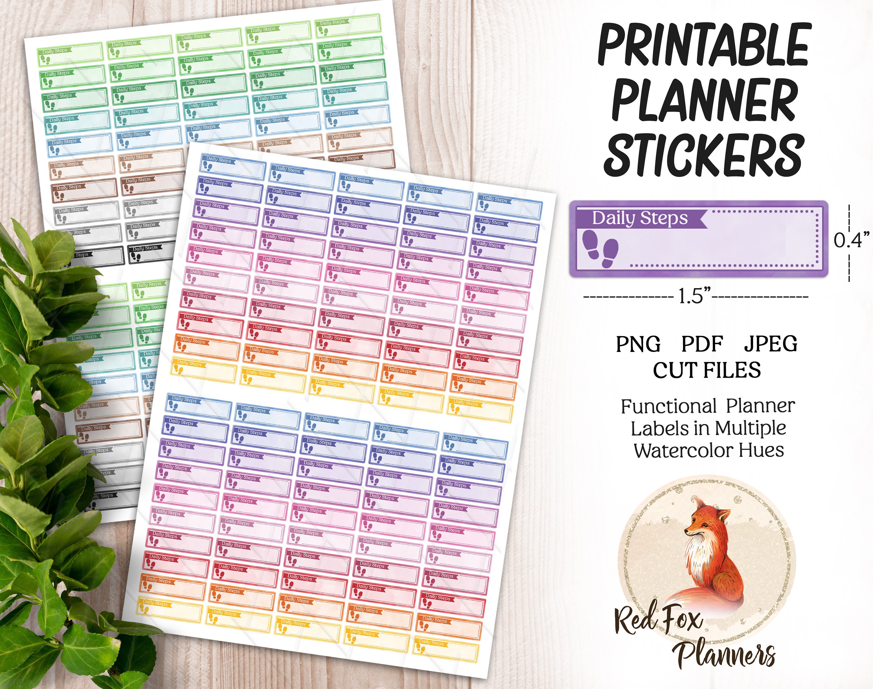 DAILY STEPS Planner Stickers, 1.5" X .4", Printable Labels, Digital ...
