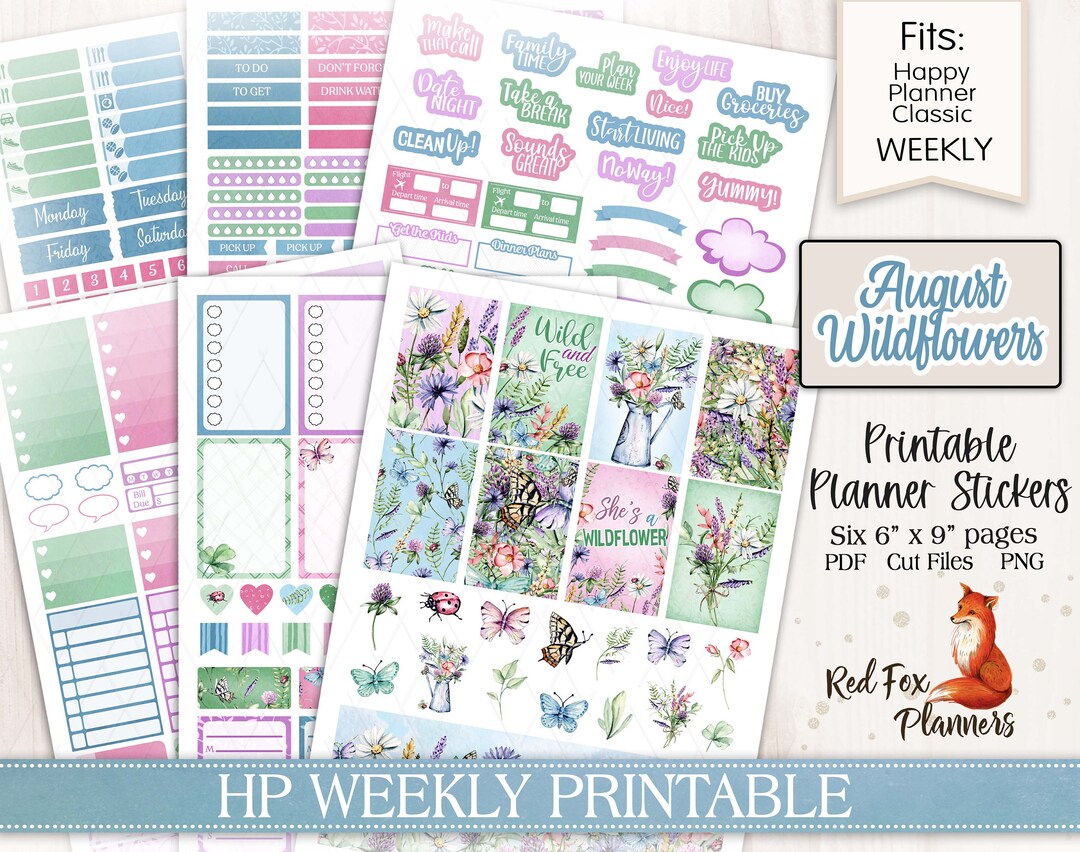 AUGUST WILDFLOWERS Happy Planner (HP) Weekly Printable Planner Stickers ...