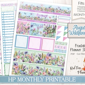 AUGUST WILDFLOWERS Happy Planner (HP) Monthly Printable Planner Stickers, daisy, daisies, butterfly, butterflies, ladybug, ladybird, nature
