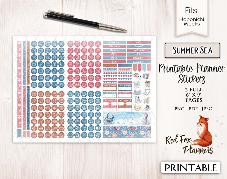 SUMMER SEA Hobonichi Weeks Printable Planner Sticker Kit | Etsy