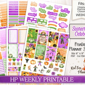 SCARECROW OCTOBER Happy Planner (HP) Weekly Printable Planner Stickers, pumpkins, crow, fall, autumn, halloween, harvest, corn, black birds