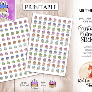 BIRTHDAY Functional Digital Printable Stickers, instant download, planner journal, birthday party planner stickers, birthday cake stickers