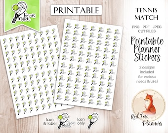 TENNIS MATCH Functional Digital Printable Stickers, instant download, planner journal stationary, sports, tennis racket, tennis ball