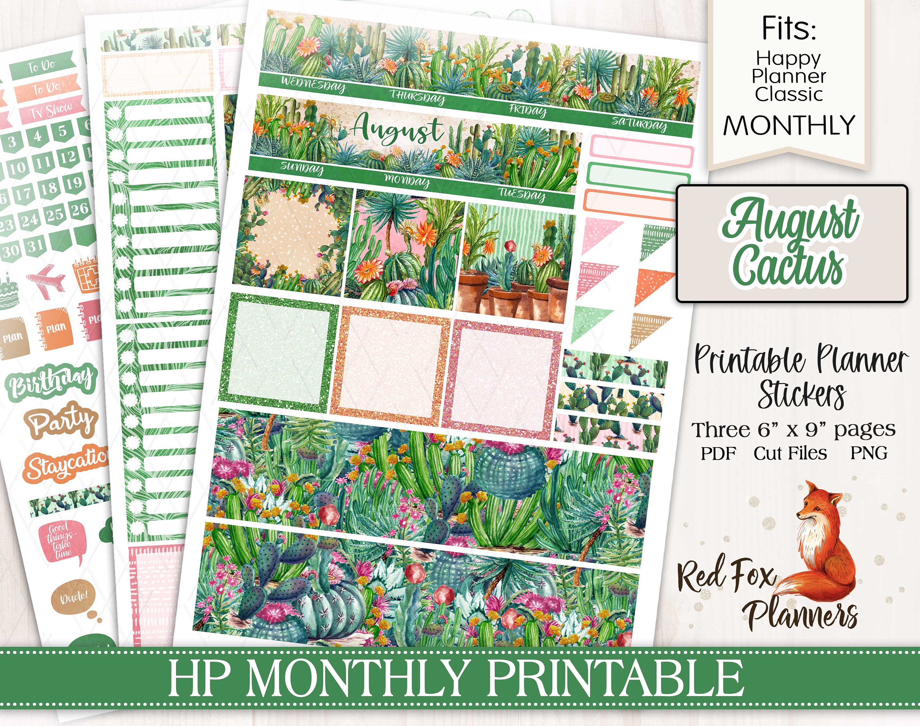 AUGUST CACTUS Happy Planner (HP) Monthly Printable Planner Stickers ...