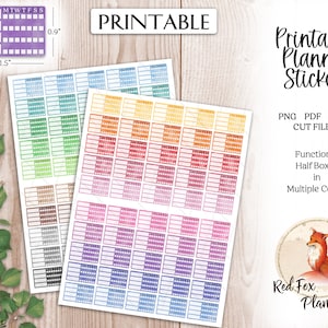 HALF BOX Watercolor &quot;Daily Tracker&quot; Printable Planner Stickers, Digital Instant Download,planner journal, Erin Condren,Happy Planner Classic