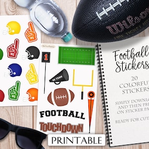 Adesivos de FUTEBOL, 20 adesivos digitais para impressão, download instantâneo, decalque estacionário do diário do planejador, poste de gol, capacete, camisa, rugby