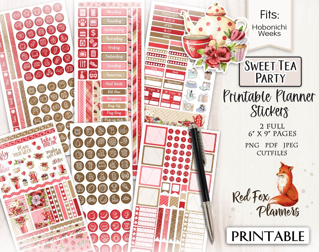 SWEET TEA Hobonichi Weeks Printable Planner Sticker Kit, Tea Party ...