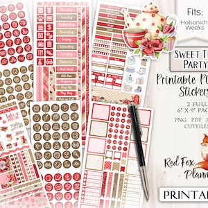 SWEET TEA Hobonichi Weeks Printable Planner Sticker Kit, tea party, cakes, cupcakes, sweets, confection, valentine&#39;s day, wedding, valentine