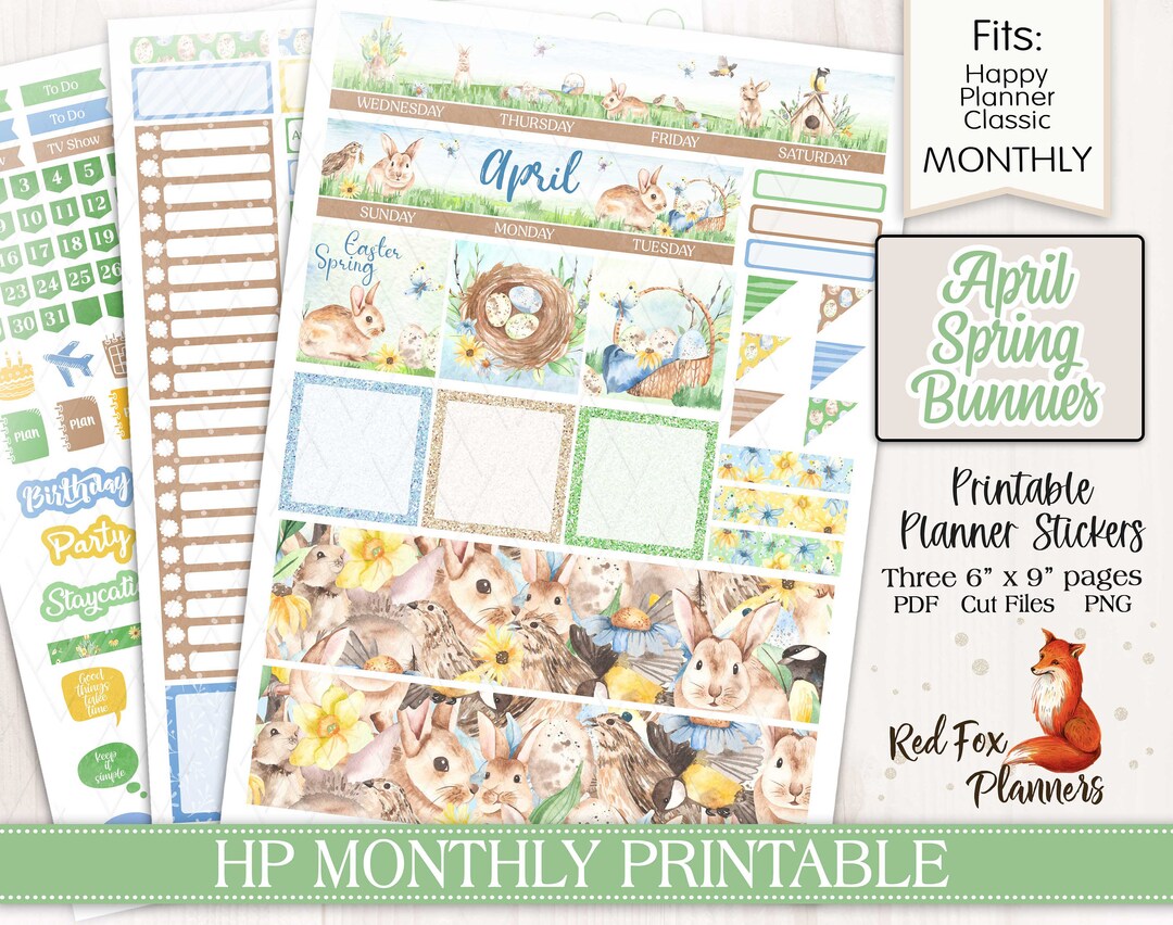 APRIL Spring Bunnies Happy Planner (HP) Monthly Printable Planner ...