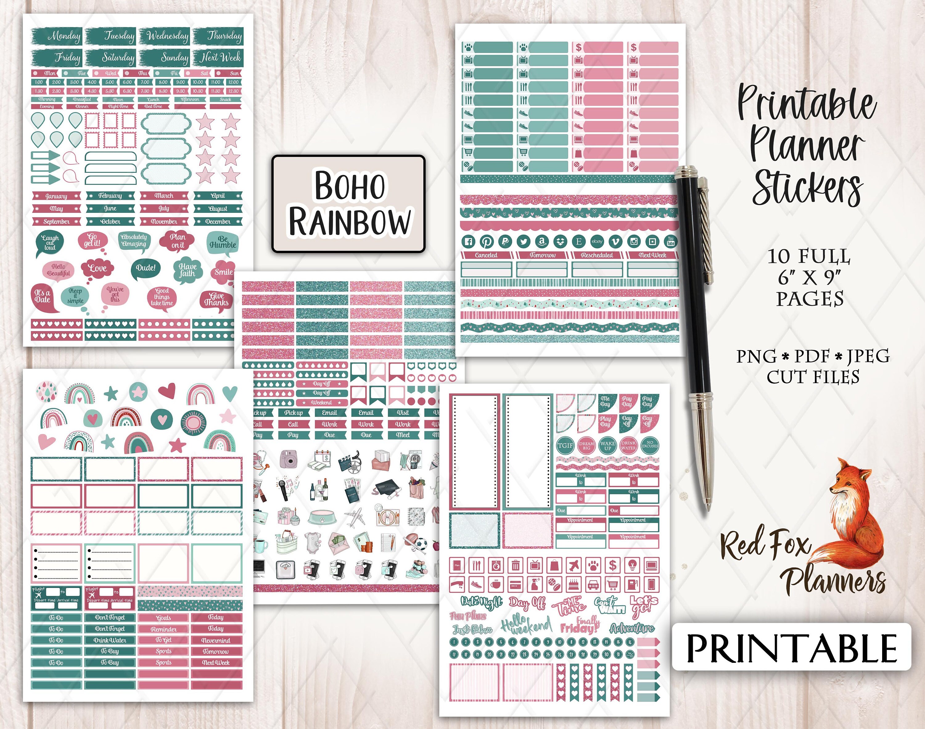 BOHO RAINBOW Happy Planner Printable Planner Sticker Kit | Etsy