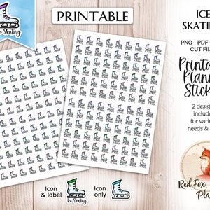 ICE SKATING Functional Digital Printable Stickers, instant download, planner journal, sports, ice skate, hockey planner stickers, ice skates