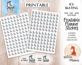 PATTINAGGIO DI GHIACCIO Adesivi stampabili digitali funzionali, download istantaneo, diario pianificatore, sport, pattinaggio sul ghiaccio, adesivi pianificatore di hockey, pattini da ghiaccio