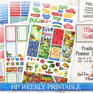 MAY FIESTA Happy Planner (HP) Adesivos de planejador semanal para impressão, cinco de maio, méxico, latino, pinata, miraca, guacamole, salsa, tortilla
