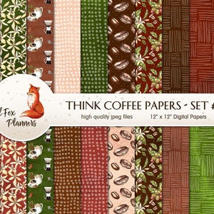 THINK COFFEE Set #2 Digital Paper Pack, 20 Quantité, café, latte, espresso, crème, brew, coffee bean, décaféiné, cappuccino, java, café