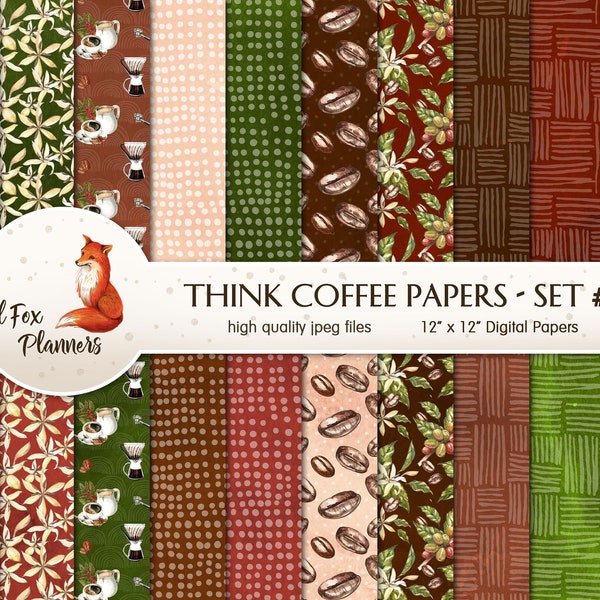 THINK COFFEE Set #2 Digital Paper Pack, 20 Quantity,  coffee, latte, espresso, cream, brew, coffee bean, decaf, cappuccino, java, cafe