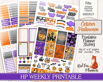 HALLOWEEN Happy Planner Classic (HP) Printable Weekly Planner Stickers, October, pumpkin, jack-o-lantern, witch, haunted house, brook, candy