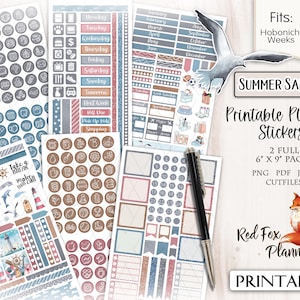 SUMMER SAILING Hobonichi Weeks Printable Planner Sticker Kit, nautisch, Leuchtturm, Delfin, Lebensretter, Ruder, Segelboot, Bootfahren, tropisch