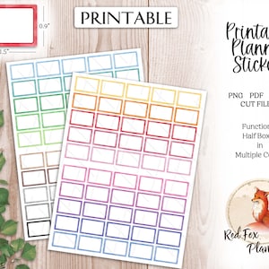 HALF BOX Watercolor Printable Planner Stickers, White Centers, Digital Instant Download, planner journal, Erin Condren, Happy Planner