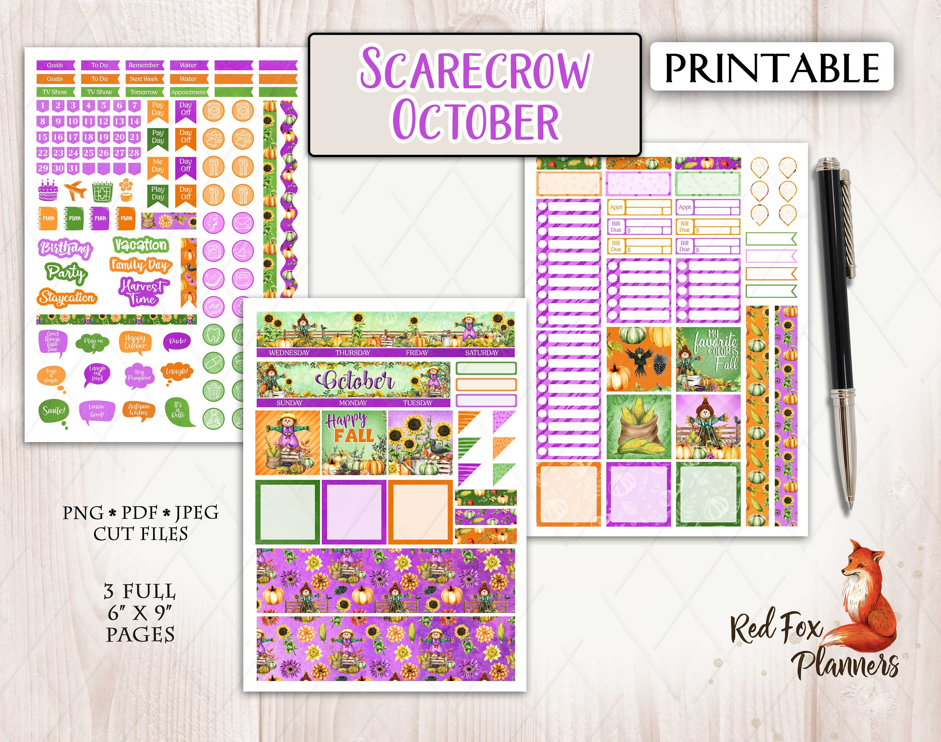 SCARECROW OCTOBER Happy Planner (HP) Monthly Printable Planner Stickers ...