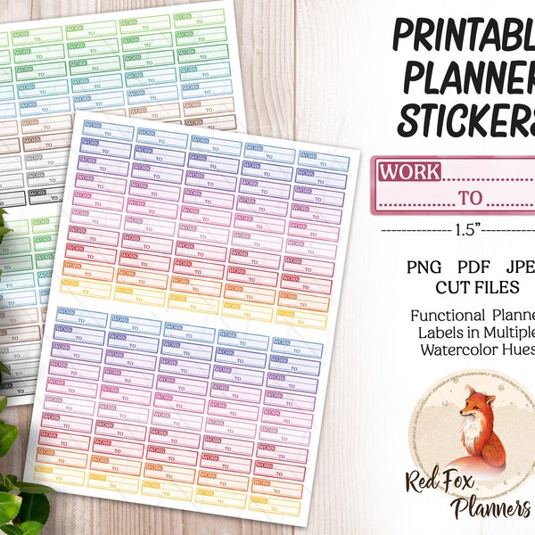 WORK SCHEDULE Planner Stickers, 1.5" x .4", Printable Labels, Digital Instant Download, planner journal, Erin Condren, work time schedule