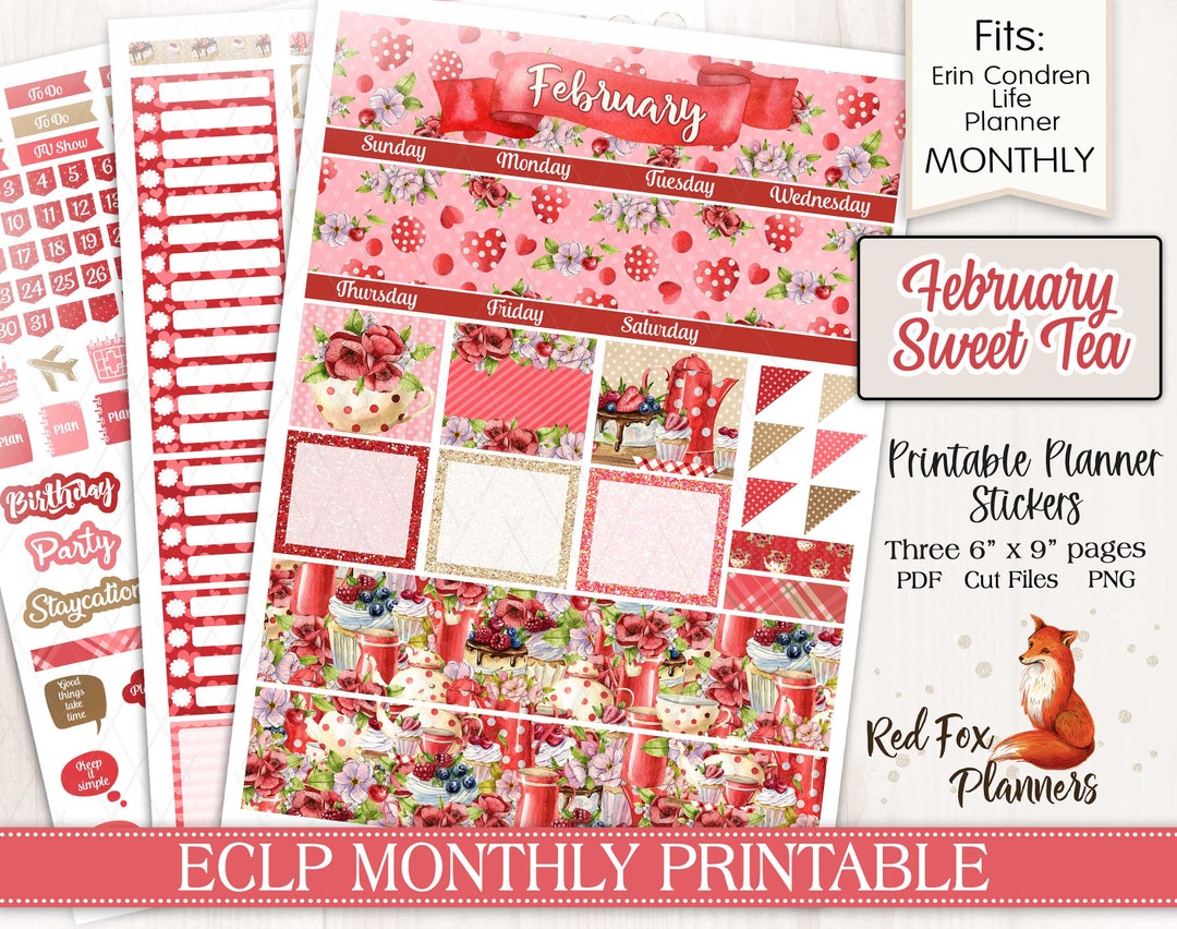 FEBRUARY Sweet Tea Erin Condren Life Planner (ECLP) Printable Monthly ...