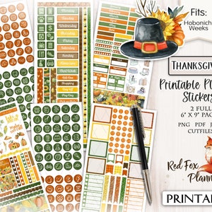 RINGRAZIAMENTO Hobonichi Settimane Stampabile Planner Kit adesivo, autunno, autunno, ringraziamento, cena tacchino, torta di zucca, cornucopia, raccolto