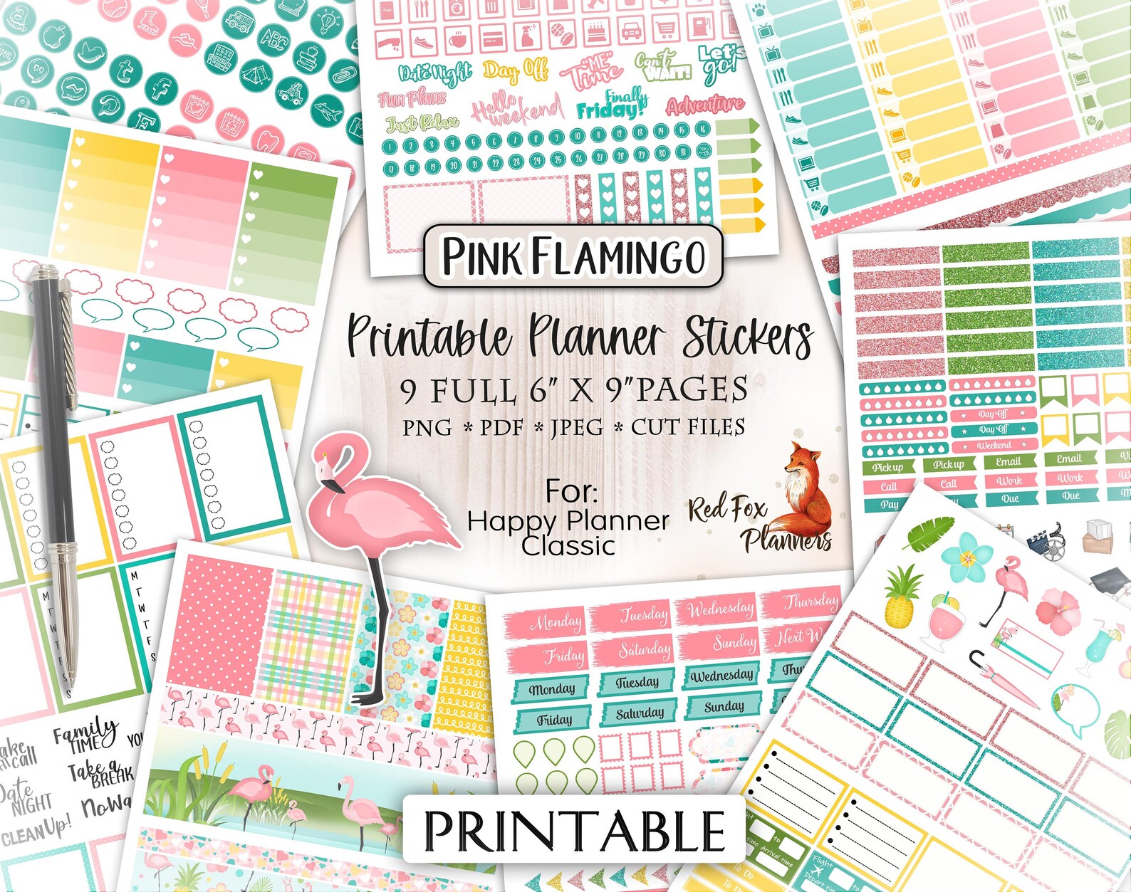 PINK FLAMINGO Happy Planner Printable Planner Sticker Kit - Etsy