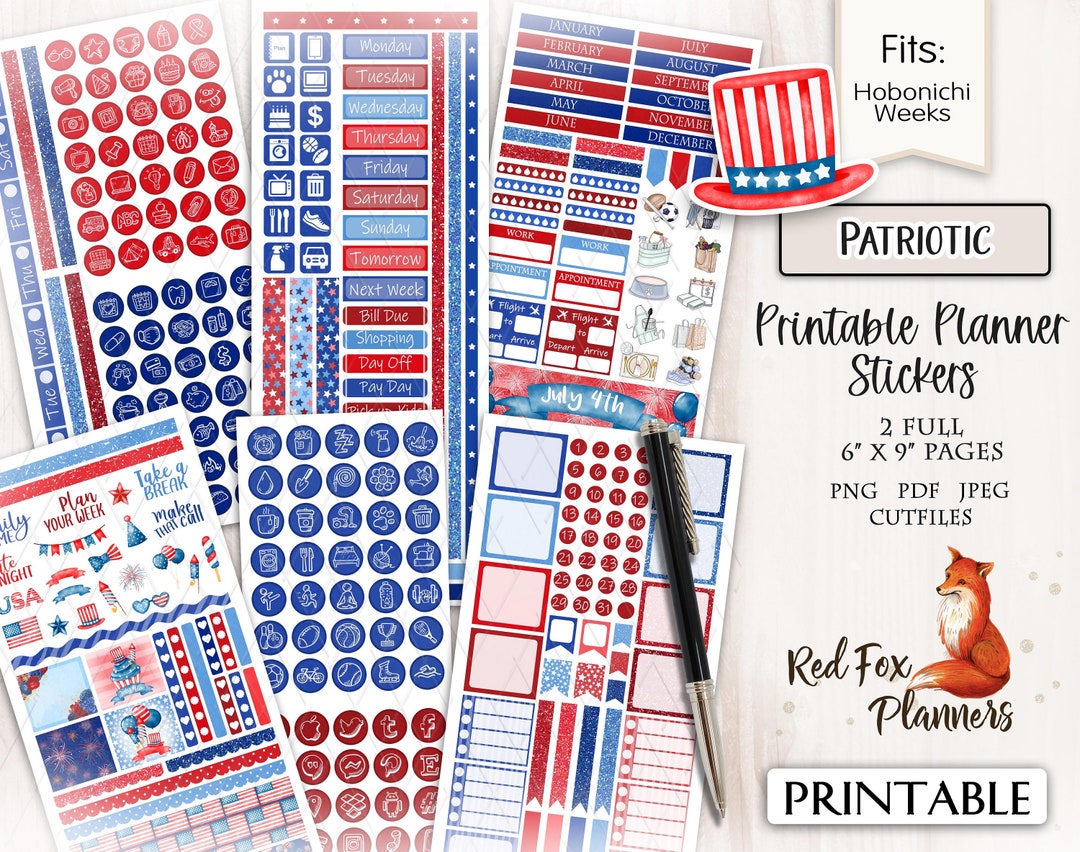 PATRIOTIC Hobonichi Weeks Printable Planner Sticker Kit, July 4th ...