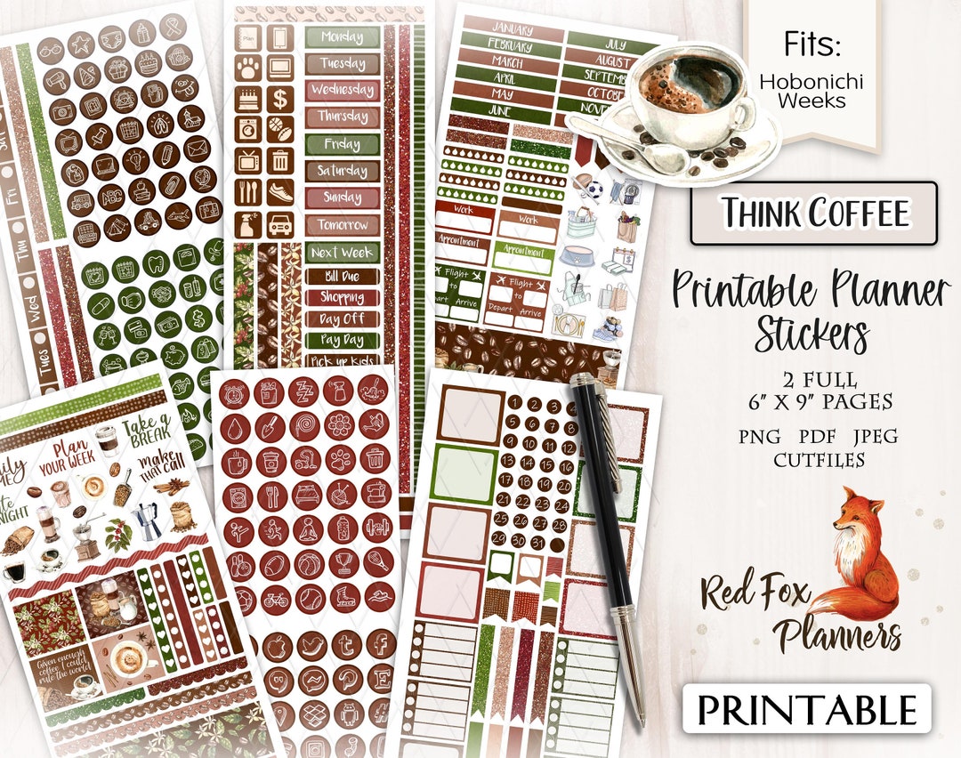 THINK COFFEE Hobonichi Weeks Printable Planner Sticker Kit, Cappuccino ...