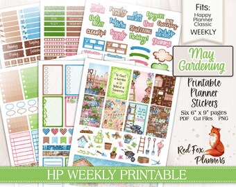 MAY GARDENING Happy Planner (HP) Weekly Printable Planner Stickers, spring, springtime, plants, pots, shed, shovel, garden, veggies, flowers