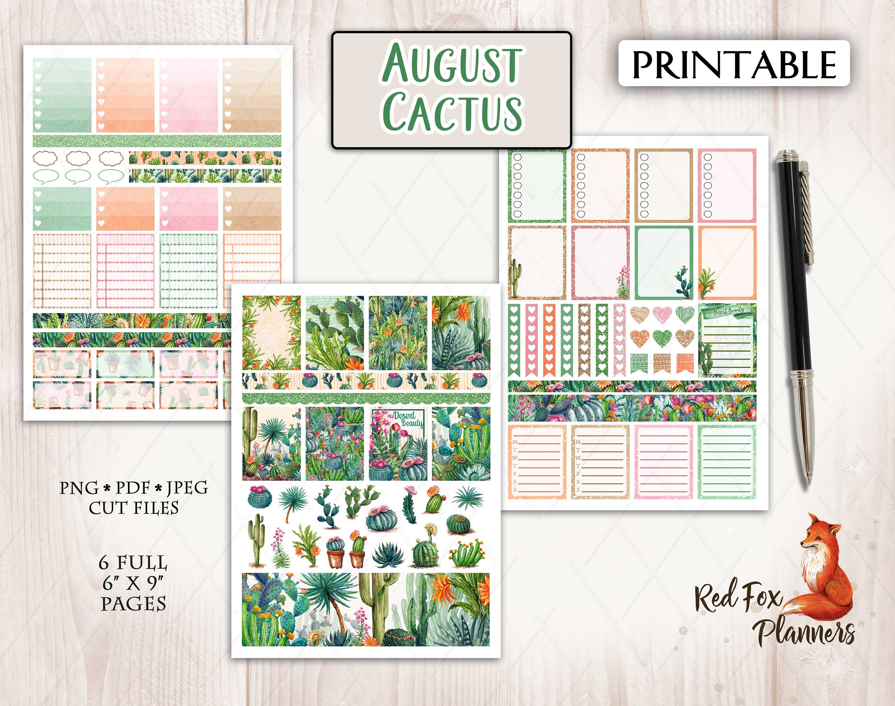 AUGUST CACTUS Erin Condren ECLP Weekly Printable Planner - Etsy