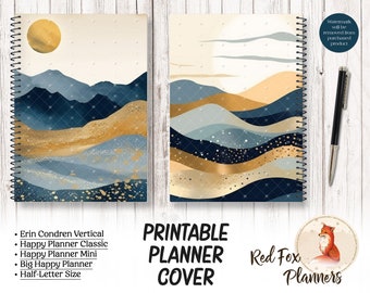 PLANNER ABDECKUNG - Printable, digitaler Sofort Download, Journal Cover, Erin Condren Cover, Happy Planner Cover, Aquarell Berge Cover
