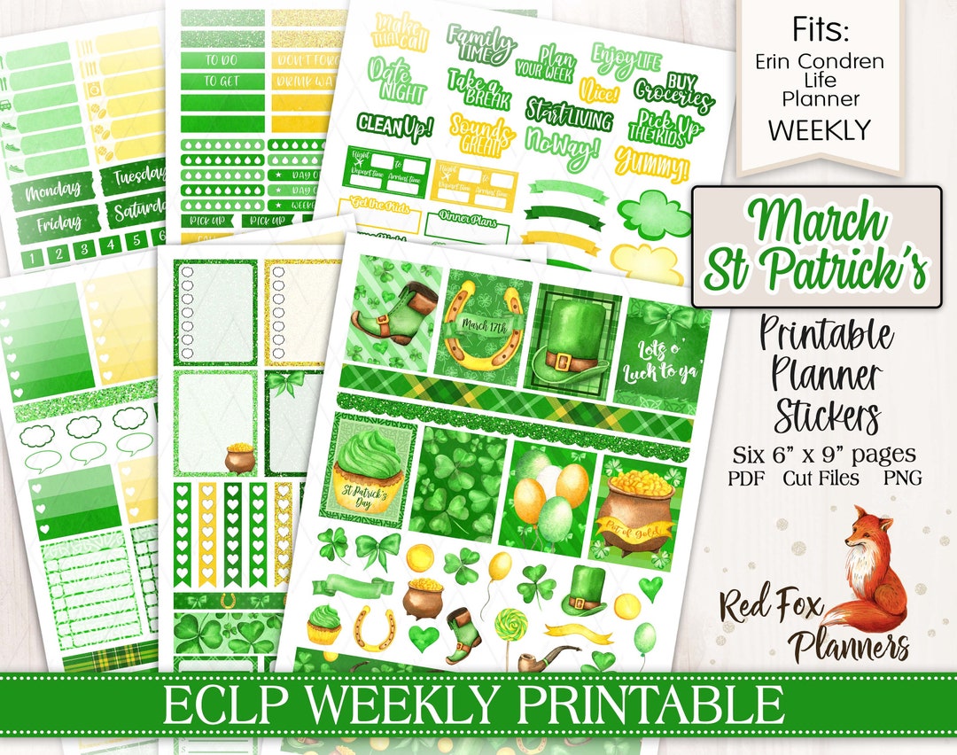 MARCH St Patrick's Day Erin Condren Life Planner (ECLP) Printable ...
