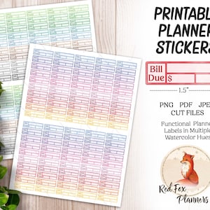 BILL DUE Planner Stickers, 1.5" x .4", Printable Labels, Digital Instant Download, planner journal, Erin Condren, money payment bill sticker
