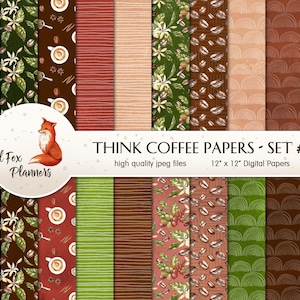 THINK COFFEE Set #1 Digital Paper Pack, 20 Quantité, café, latte, espresso, crème, brew, coffee bean, décaféiné, cappuccino, java, café