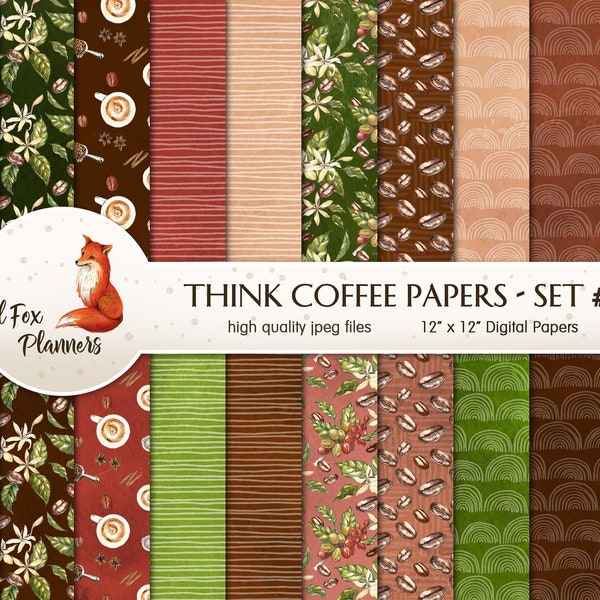 THINK COFFEE Set #1 Digital Paper Pack, 20 Quantity,  coffee, latte, espresso, cream, brew, coffee bean, decaf, cappuccino, java, cafe