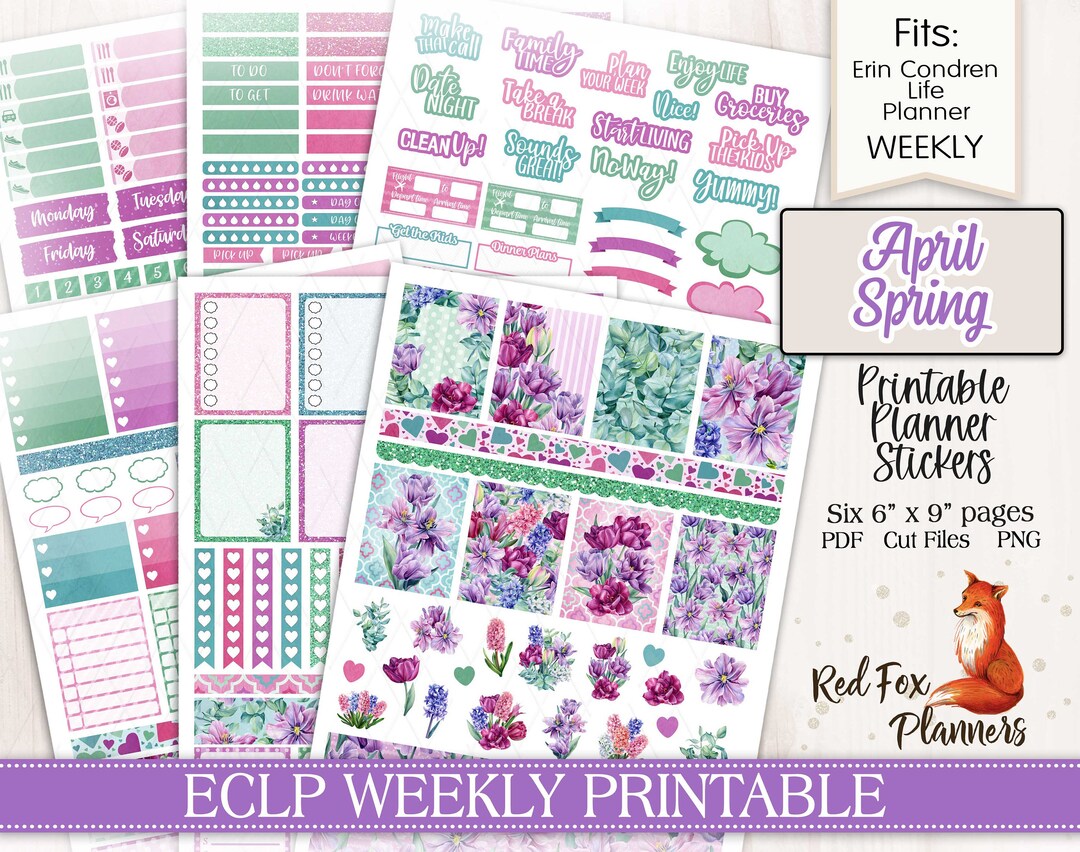 APRIL SPRING Erin Condren Life Planner (ECLP) Printable Weekly Planner ...